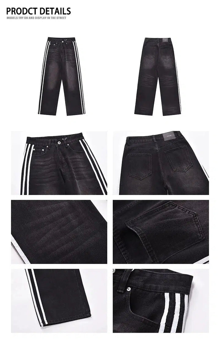 Black Wide-leg Side Stripe Jeans