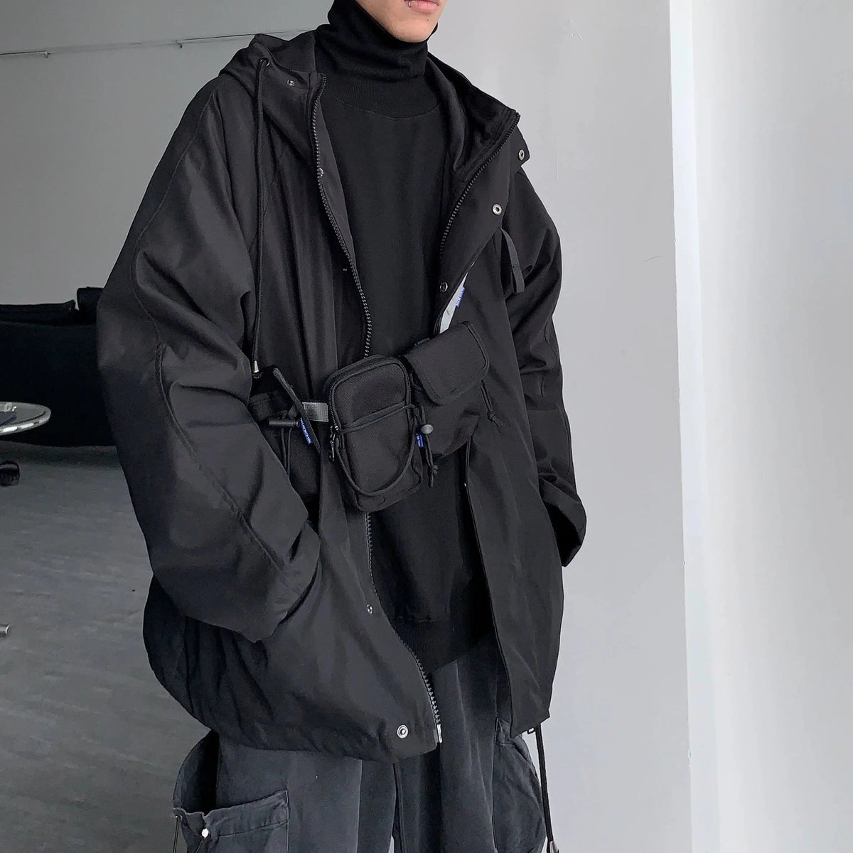 Black Windbreaker Hooded Jacket