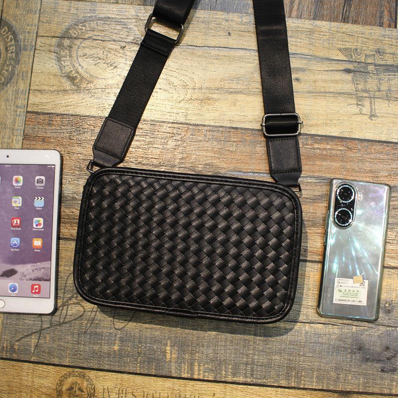 Black Woven Leather Crossbody Bag