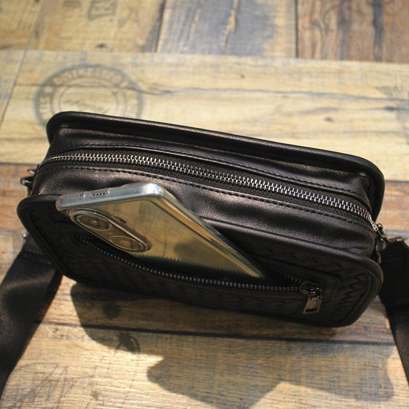 Black Woven Leather Crossbody Bag