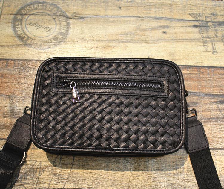 Black Woven Leather Crossbody Bag
