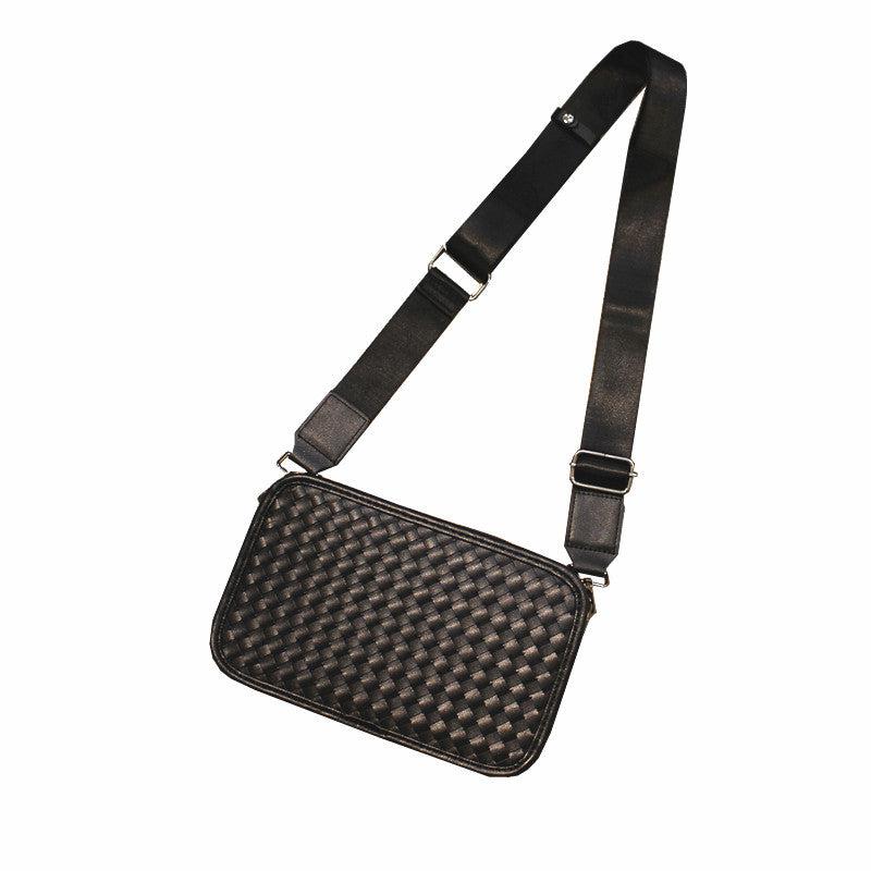Black Woven Leather Crossbody Bag