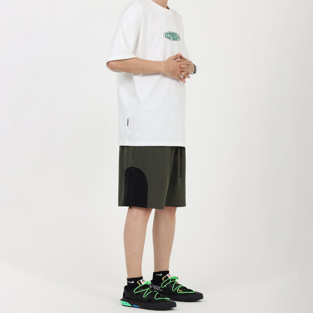 Black and Green Stitching Zipper Shorts