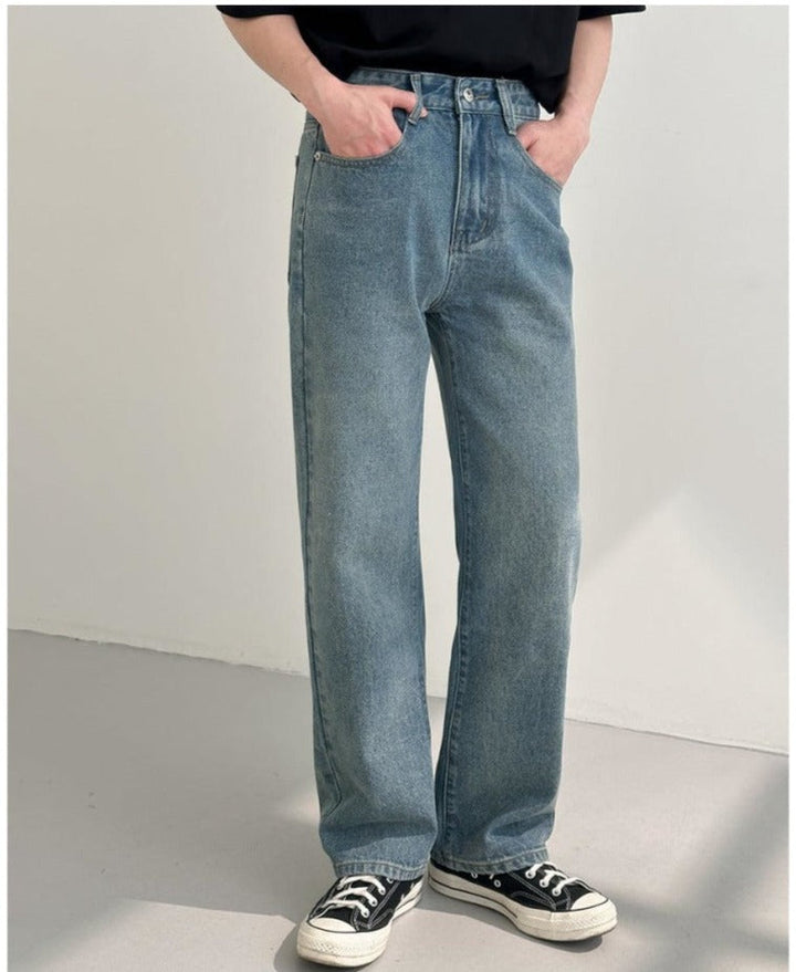 Blue Casual Straight Jeans