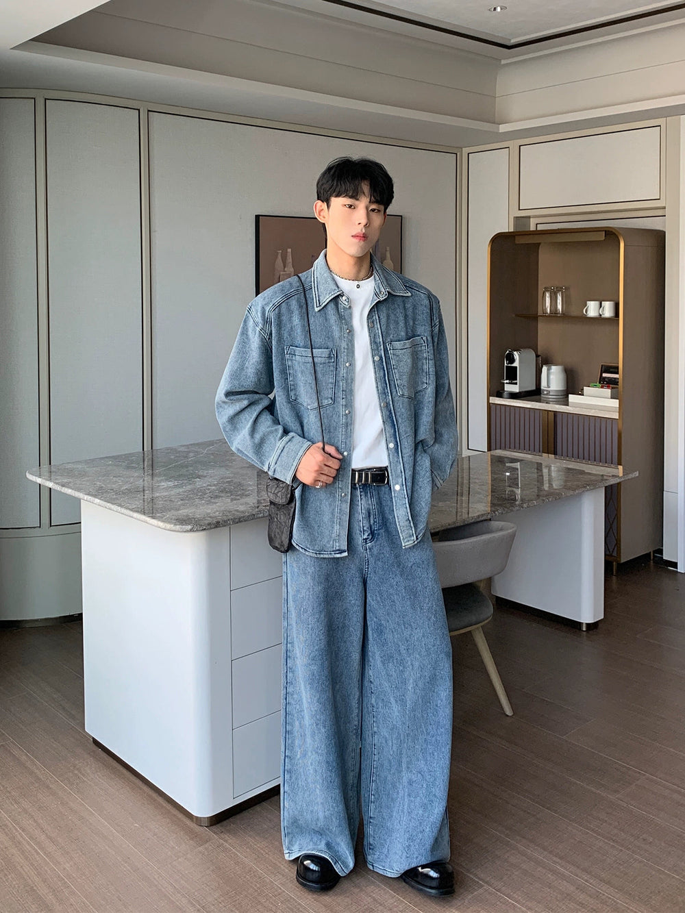 Blue Deconstructed Denim Jacket Pants Suit