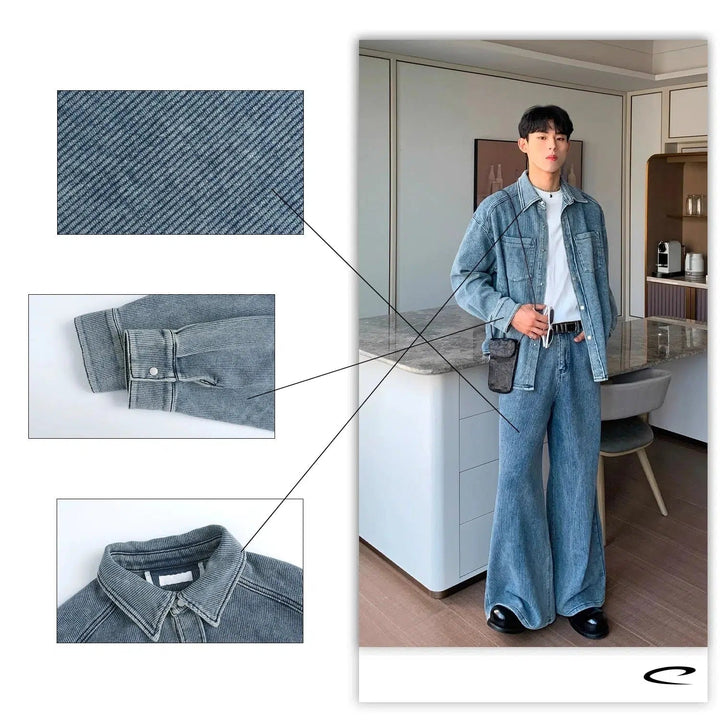 Blue Deconstructed Denim Jacket Pants Suit