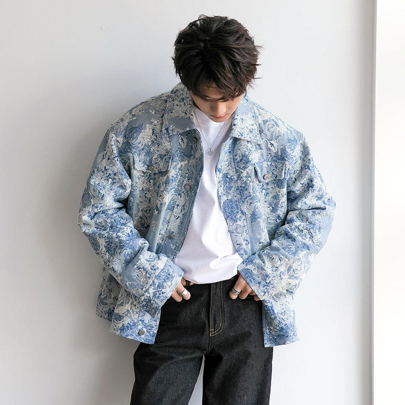 Floral jacquard denim jacket