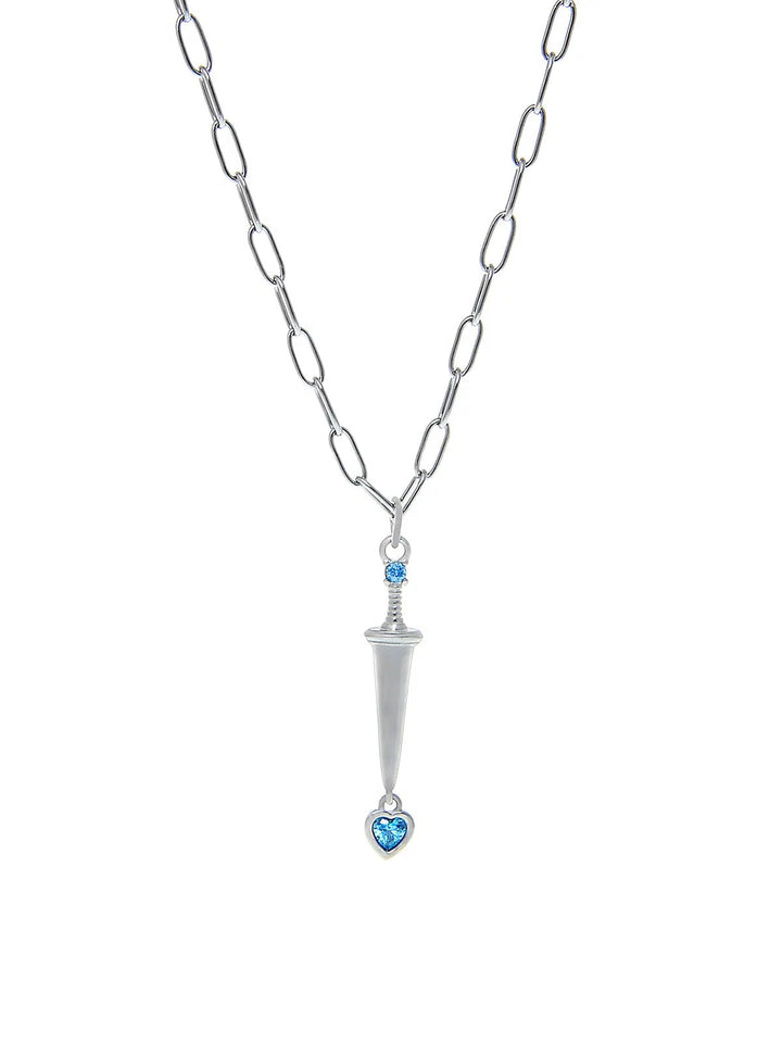 Blue Heart Dagger Pendant Necklace