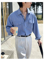 Blue Long-Sleeve Button-Up Shirt