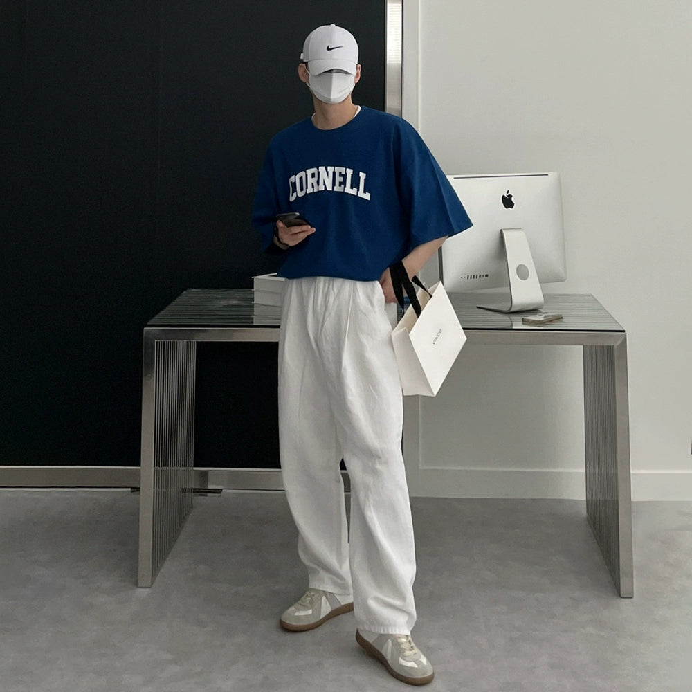 Blue Printed Round Neck T-shirt