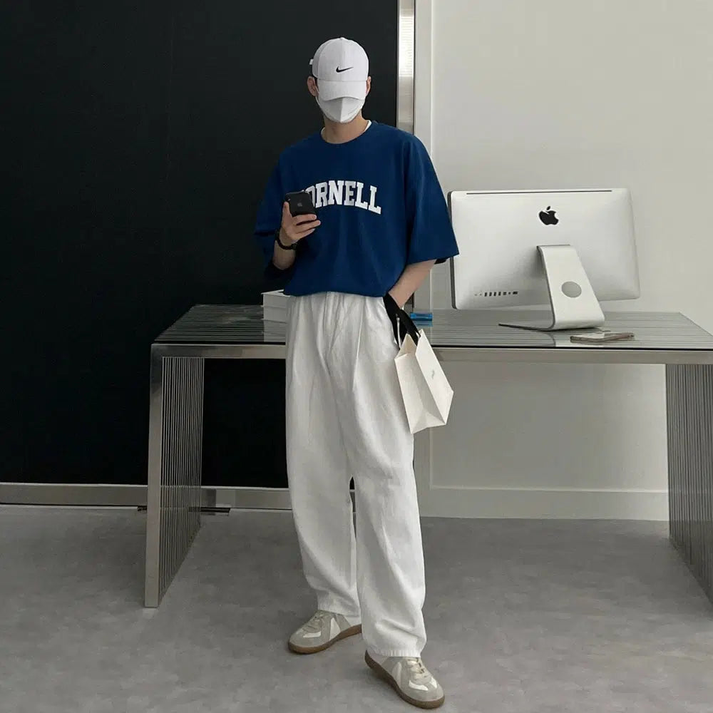 Blue Printed Round Neck T-shirt