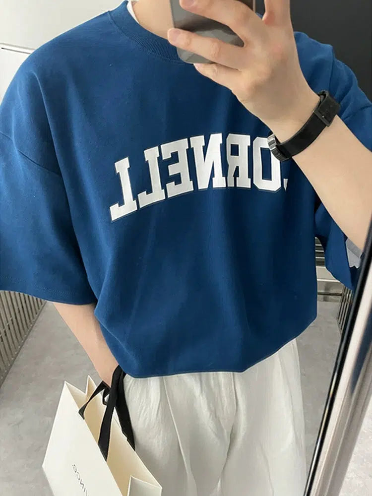 Blue Printed Round Neck T-shirt