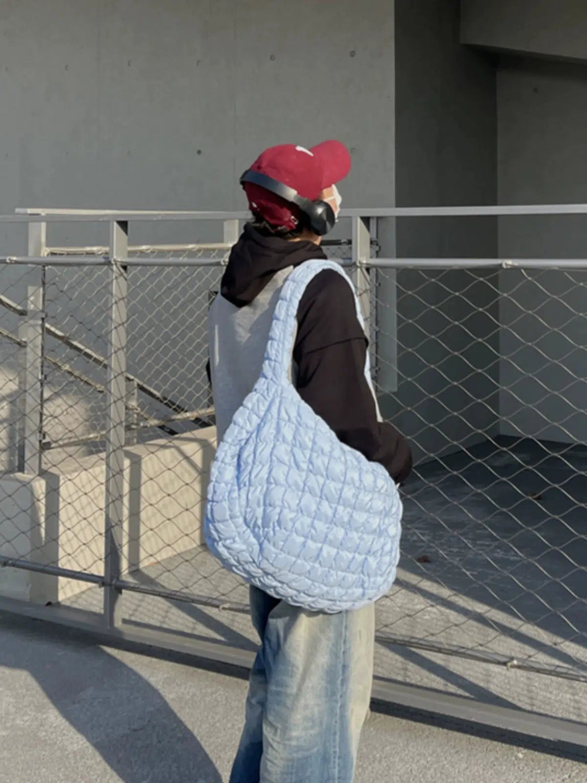 Blue Quilted Tote Bag
