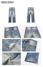 Blue Ripped Straight-leg Jeans