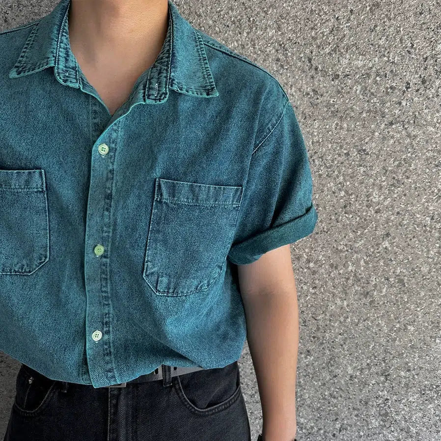 Blue Short Sleeve Denim Shirt