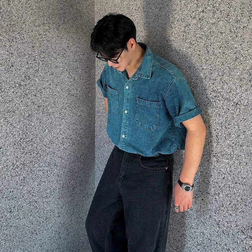 Blue Short Sleeve Denim Shirt