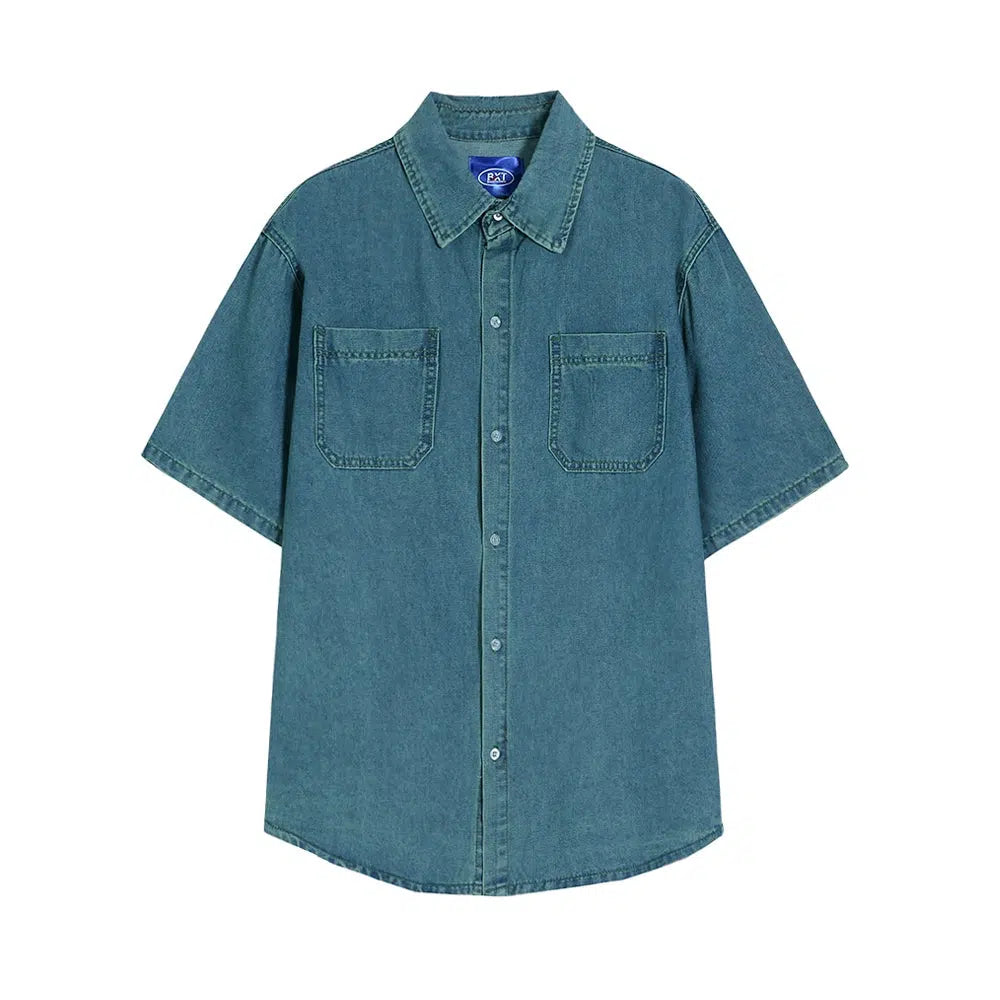 Blue Short Sleeve Denim Shirt