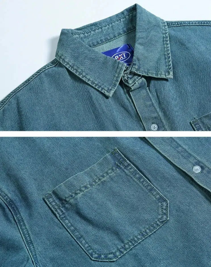 Blue Short Sleeve Denim Shirt