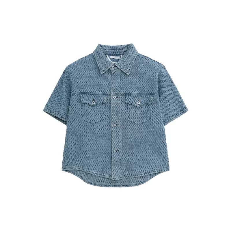 Blue Short-sleeved Shirt & Straight Jeans