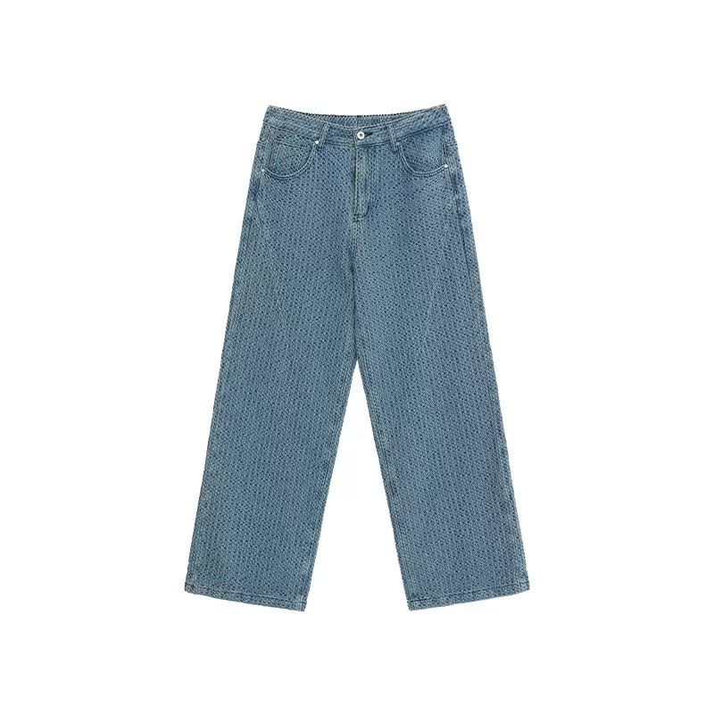 Blue Short-sleeved Shirt & Straight Jeans