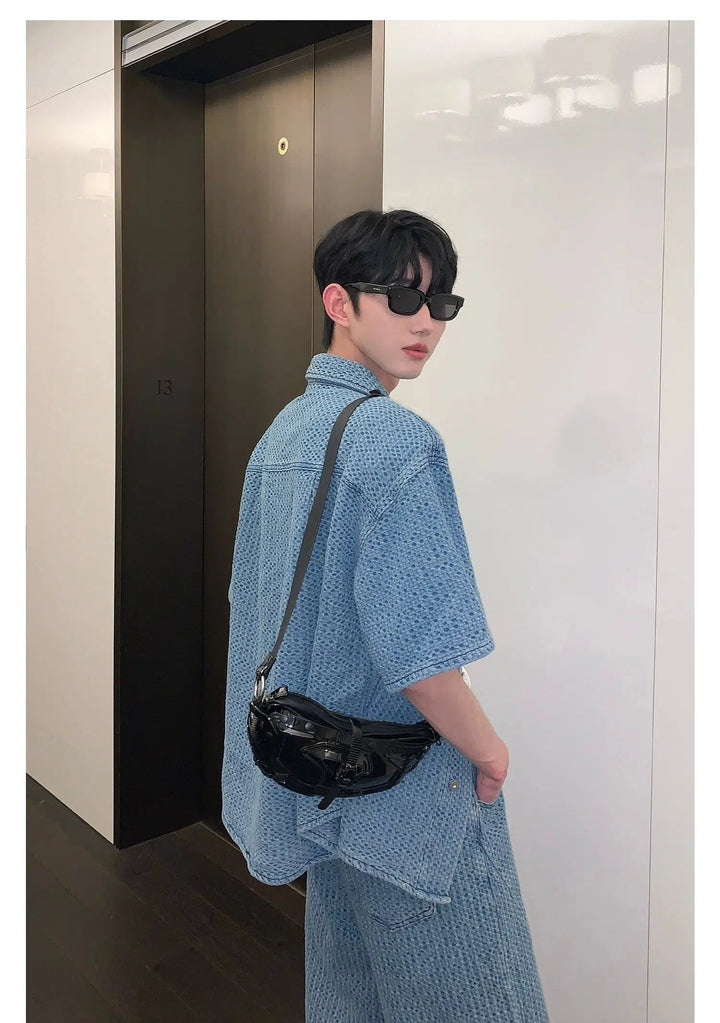 Blue Short-sleeved Shirt & Straight Jeans