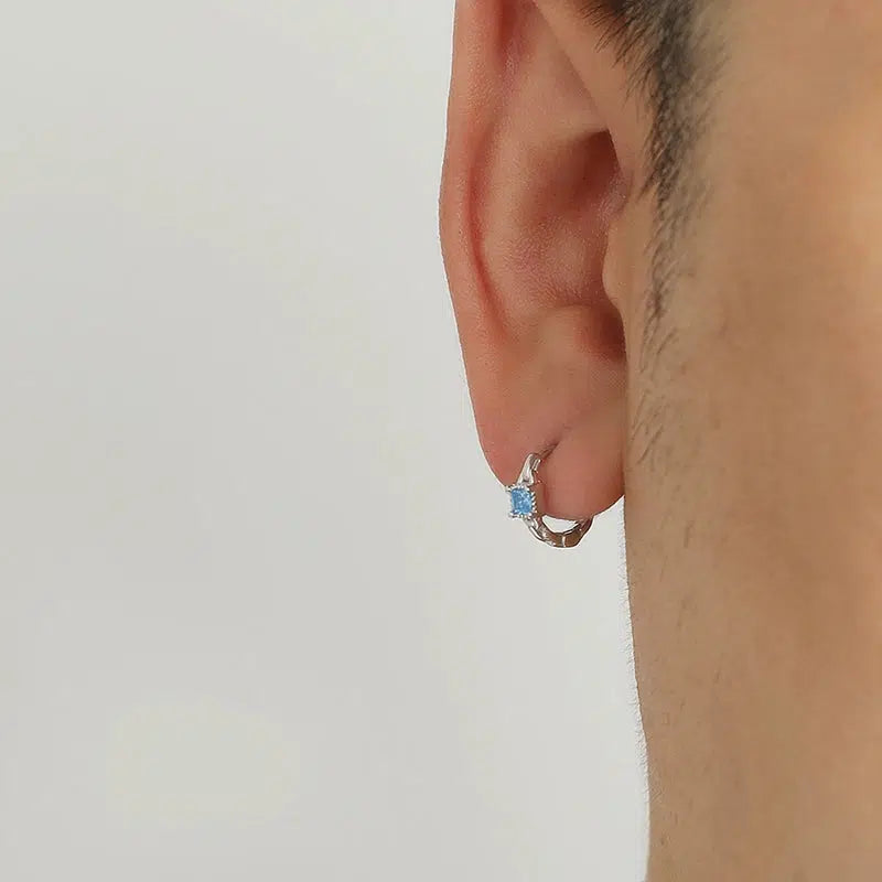 Blue Square Gemstone Hoop Earrings