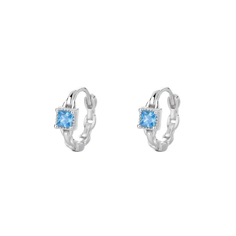 Blue Square Gemstone Hoop Earrings