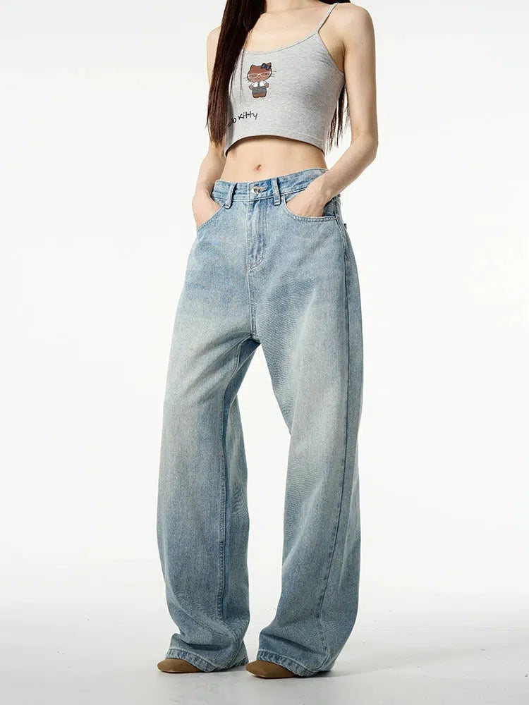 Blue Wide-Leg Straight Jeans