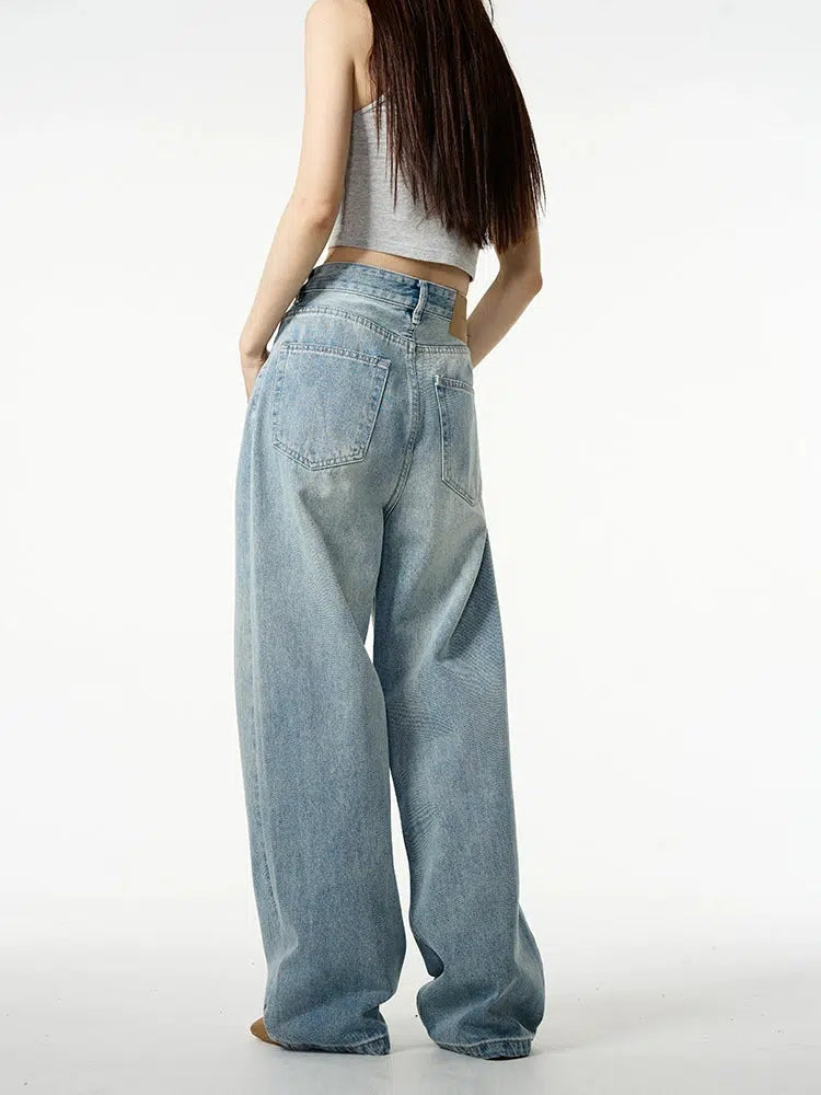 Blue Wide-Leg Straight Jeans