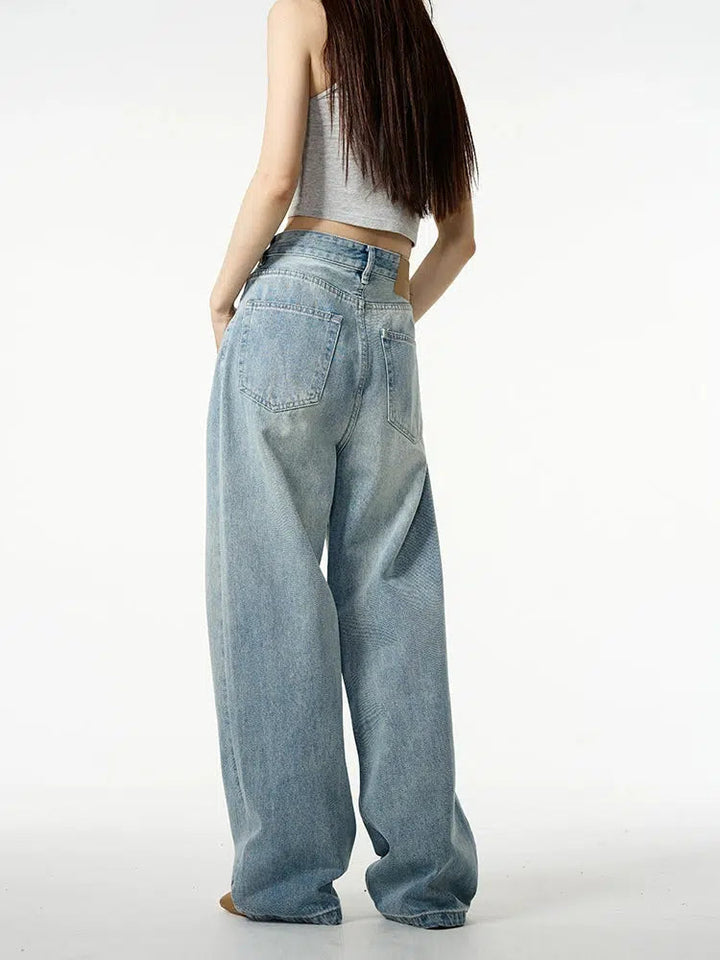 Blue Wide-Leg Straight Jeans