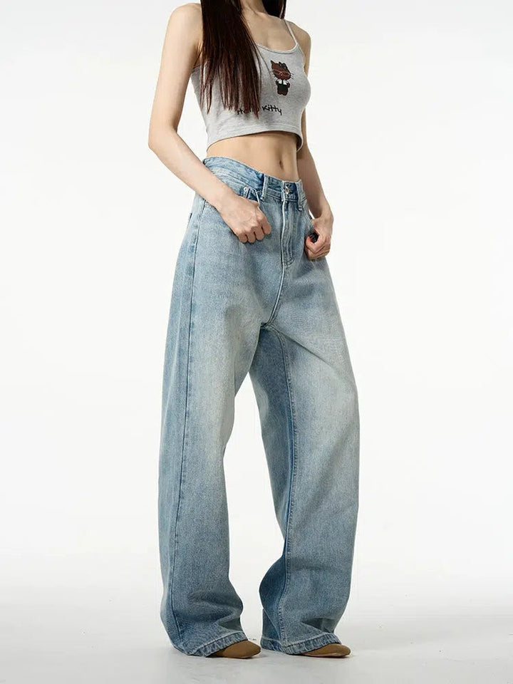 Blue Wide-Leg Straight Jeans