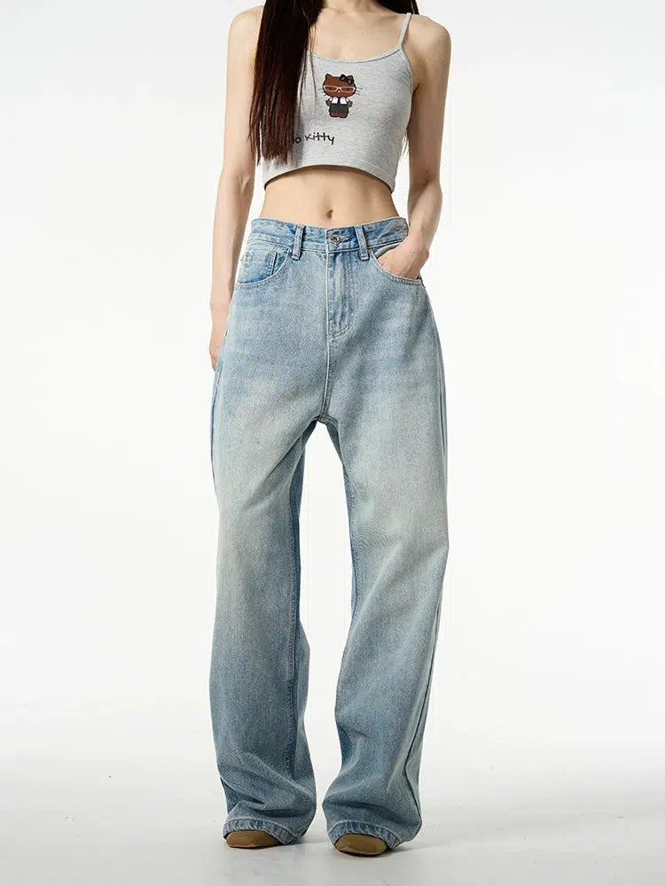 Blue Wide-Leg Straight Jeans