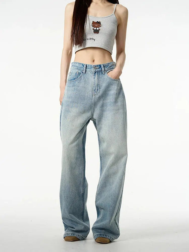 Blue Wide-Leg Straight Jeans