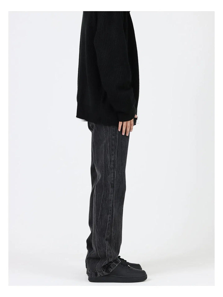 Bootcut Washed Lightning Pattern Jeans