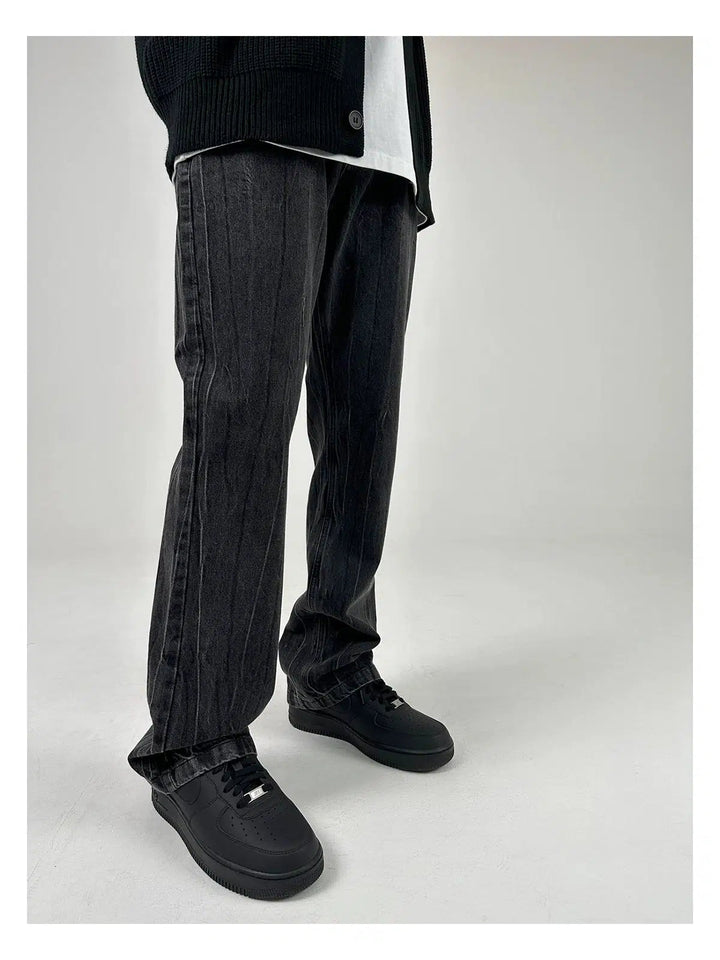 Bootcut Washed Lightning Pattern Jeans