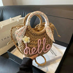 Bow Accent Handwoven Straw Bag