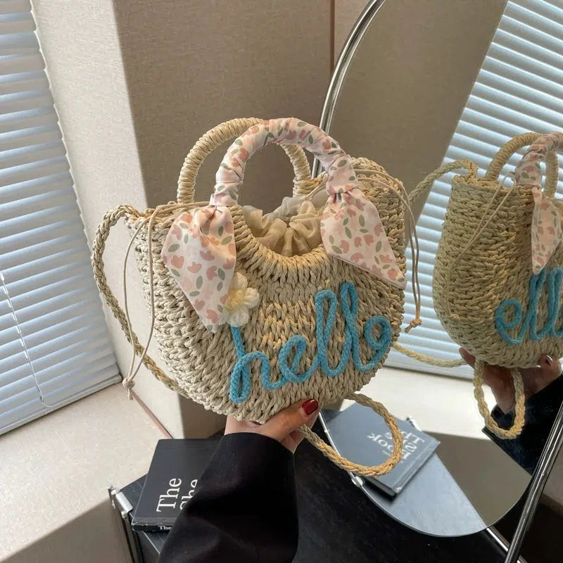 Bow Accent Handwoven Straw Bag