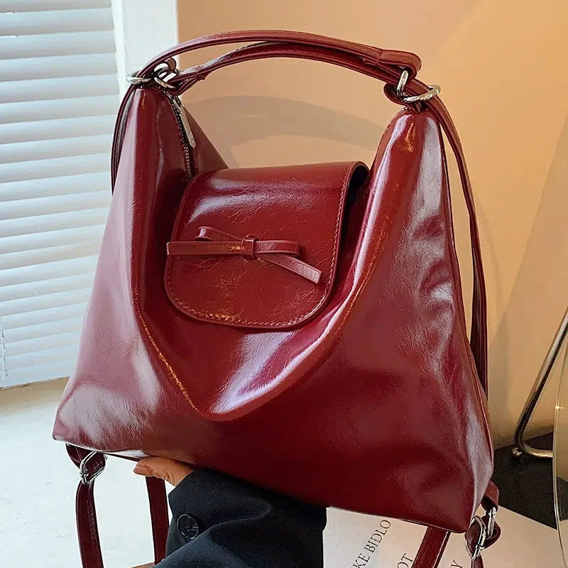 Bow Accent Shiny Leather Handbag