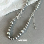 Bow Charm Pearl Bead Necklace
