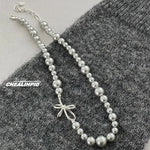 Bow Charm Pearl Bead Necklace