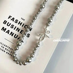 Bow Charm Pearl Bead Necklace