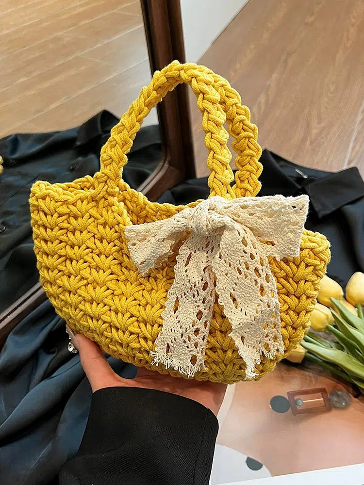 Bow Hand-woven knitted Tote Bag