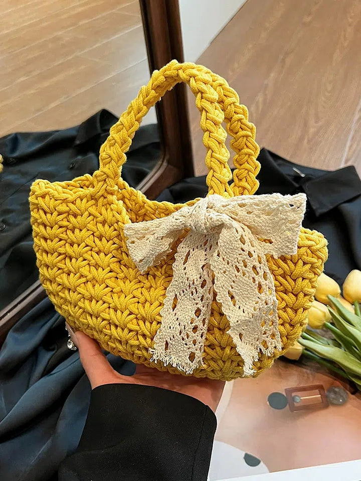 Bow Hand-woven knitted Tote Bag