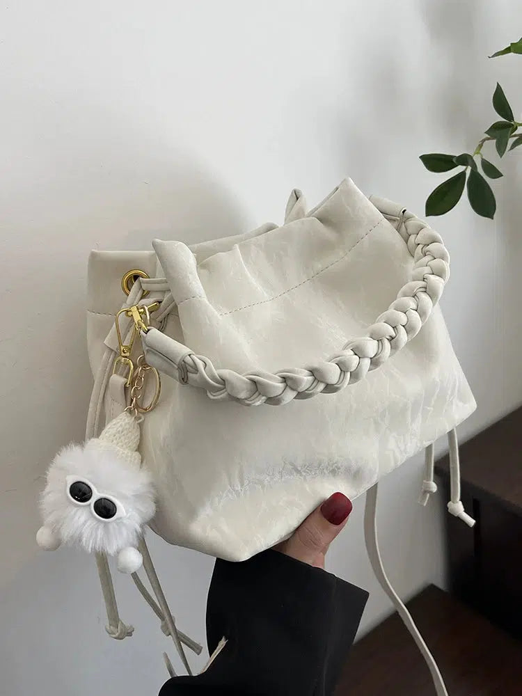 Braided Handle Bucket Shaped Bag
