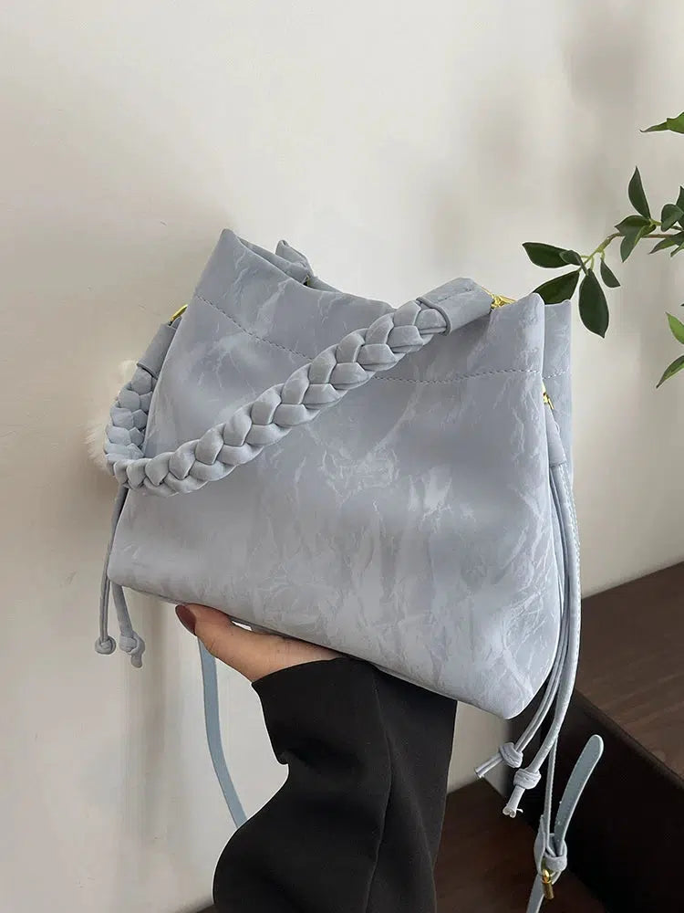 Braided Handle Bucket Shaped Bag