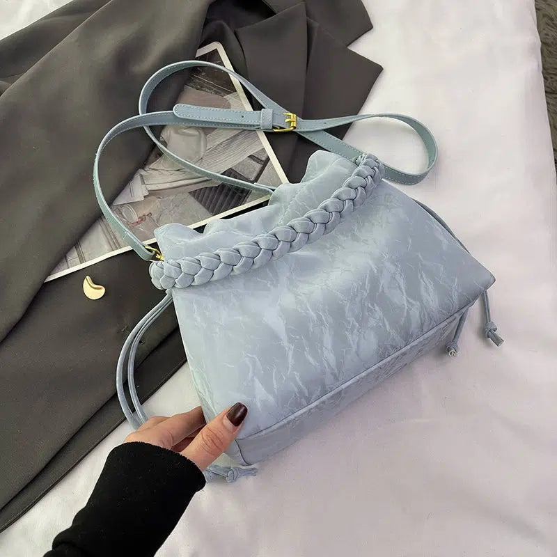 Braided Handle Bucket Shaped Bag