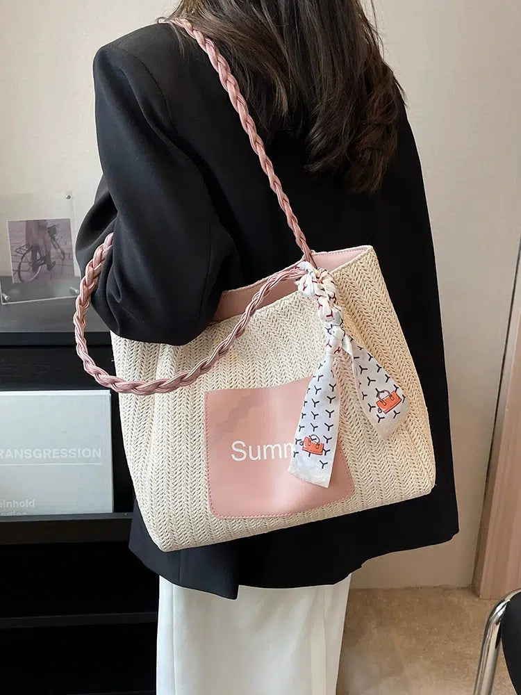 Braided Handle Summer Tote Bag