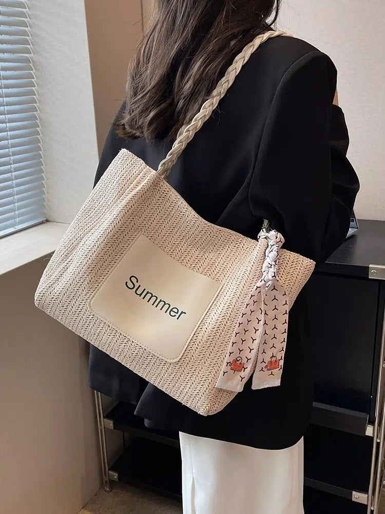 Braided Handle Summer Tote Bag