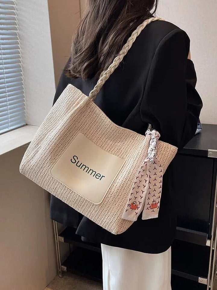 Braided Handle Summer Tote Bag