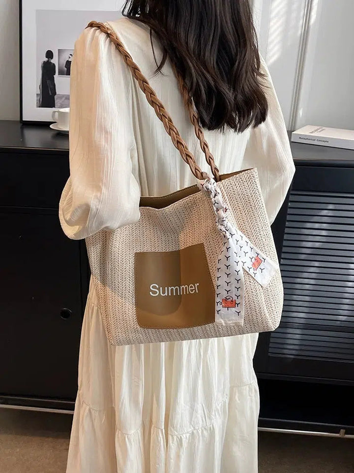 Braided Handle Summer Tote Bag